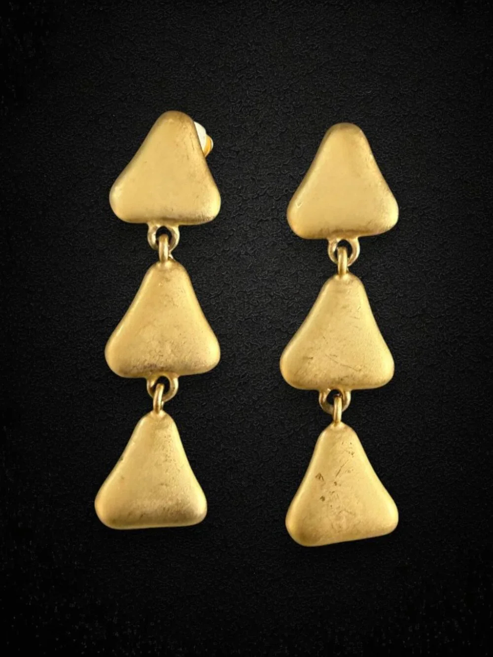 Vintage Erwin & Pearl Chunky Gold Triangle Dangle Clip Bold Earrings Statement